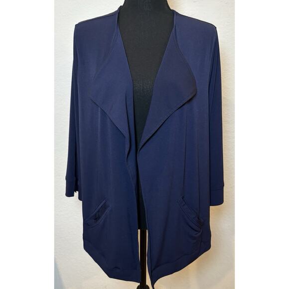 Easywear By Chico's Womens Navy Blue Open Front Draped Cardigan Size 2 (Large) - Picture 1 of 4